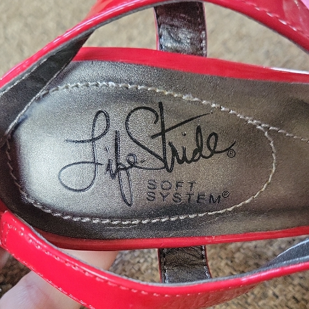 Life Stride Glossy Red Open-Toe Heels - Picture 2 of 7